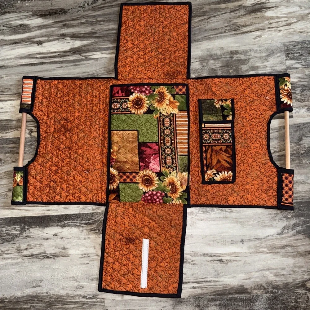 Handmade Quilted Casserole Dish Carrier Handles  Utensil Pocket Floral Orange